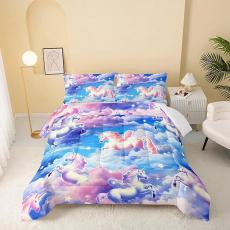 Cartoon Unicorn Blue Purple Cloud Set Quilt