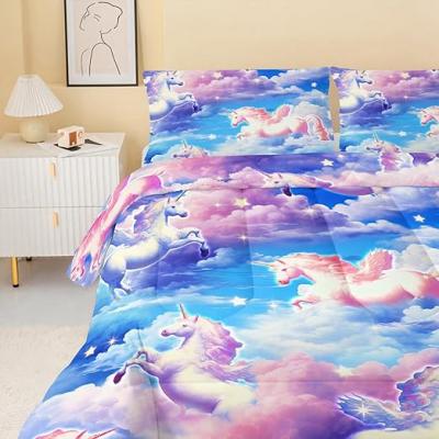 Cartoon Unicorn Blue Purple Cloud Set Quilt