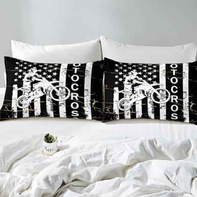 Black and white motorcycle off road race rider duvet set